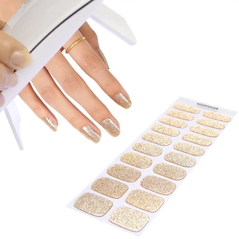 Golden Sand Sparkle Semi Cured Gel Nail Strips - NG200026