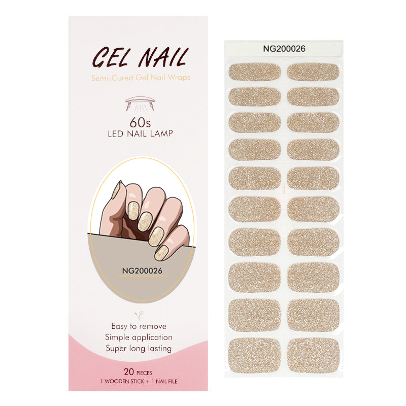 Golden Sand Sparkle Semi Cured Gel Nail Strips - NG200026