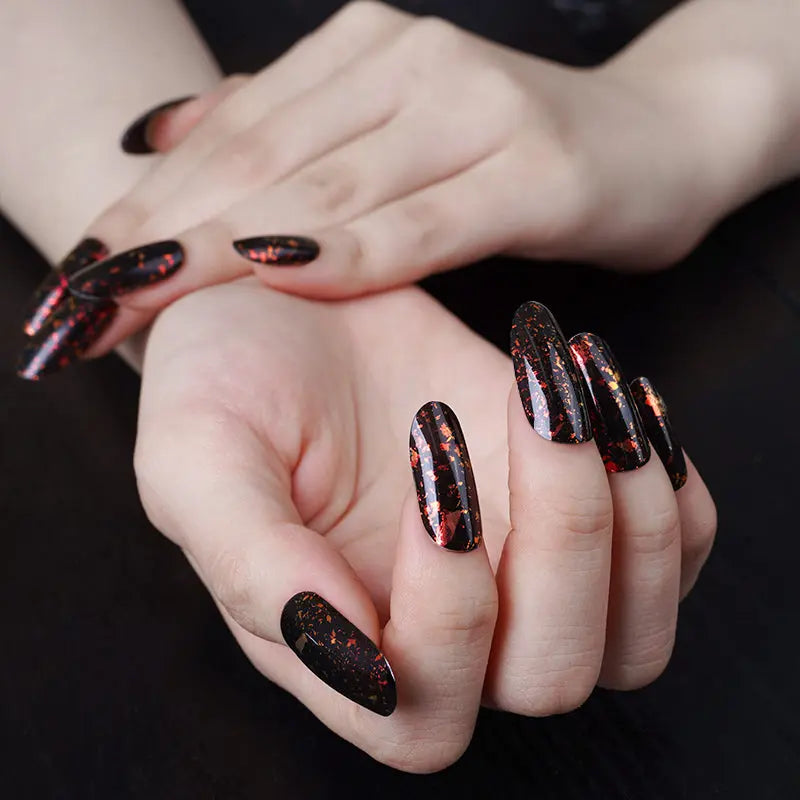 Deep Red Glitter Semi Cured Gel Nail Strips - NG200097