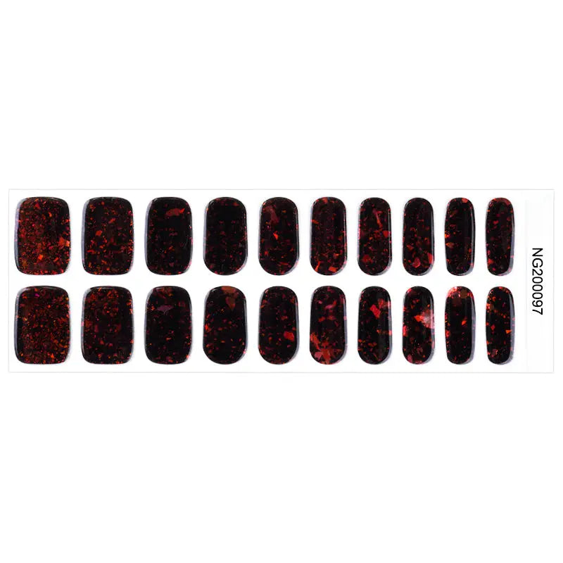 Deep Red Glitter Semi Cured Gel Nail Strips - NG200097