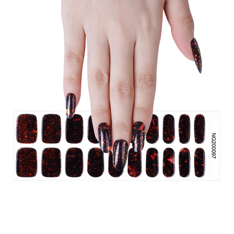 Deep Red Glitter Semi Cured Gel Nail Strips - NG200097