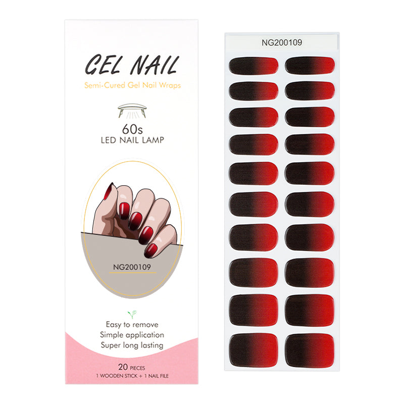 Autumn Maroon Gradient Semi Cured Gel Nail Strips - NG200109