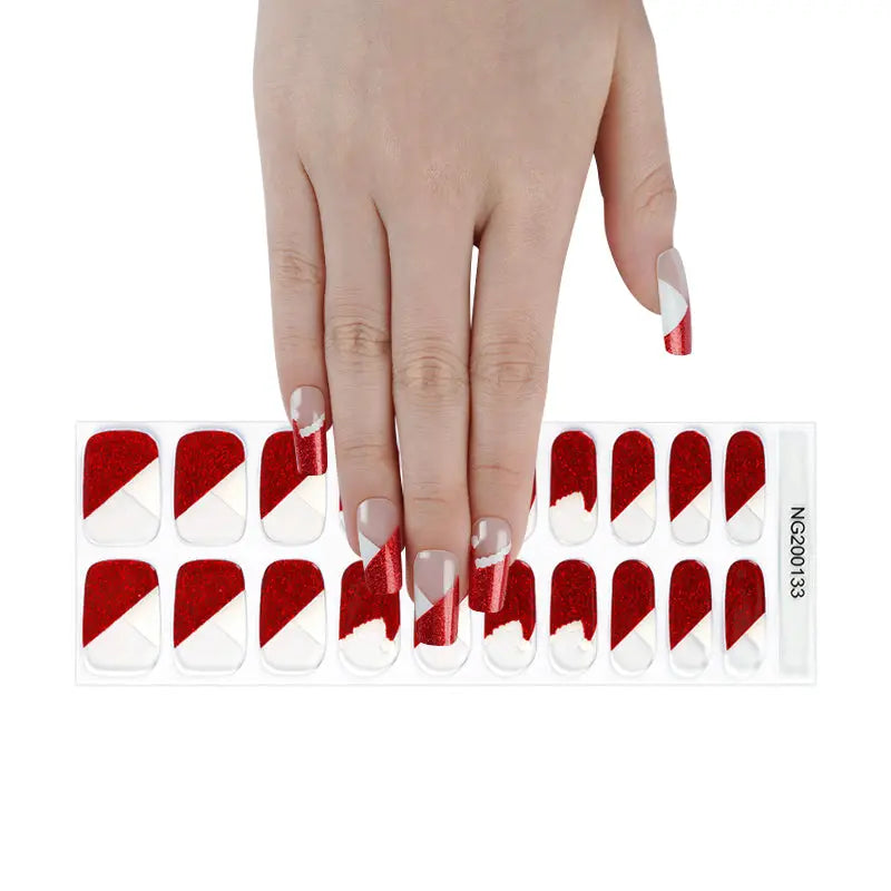 Santa Hat Accent Semi Cured Gel Nail Strips - NG200133