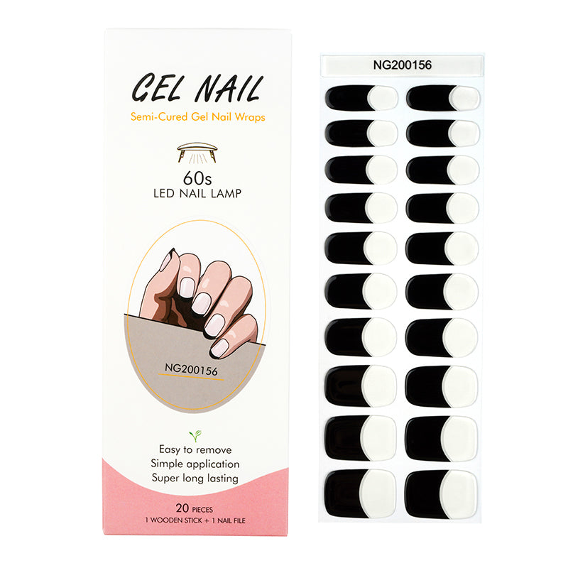 Black French Semi Cured Gel Nail Strips - NG200156