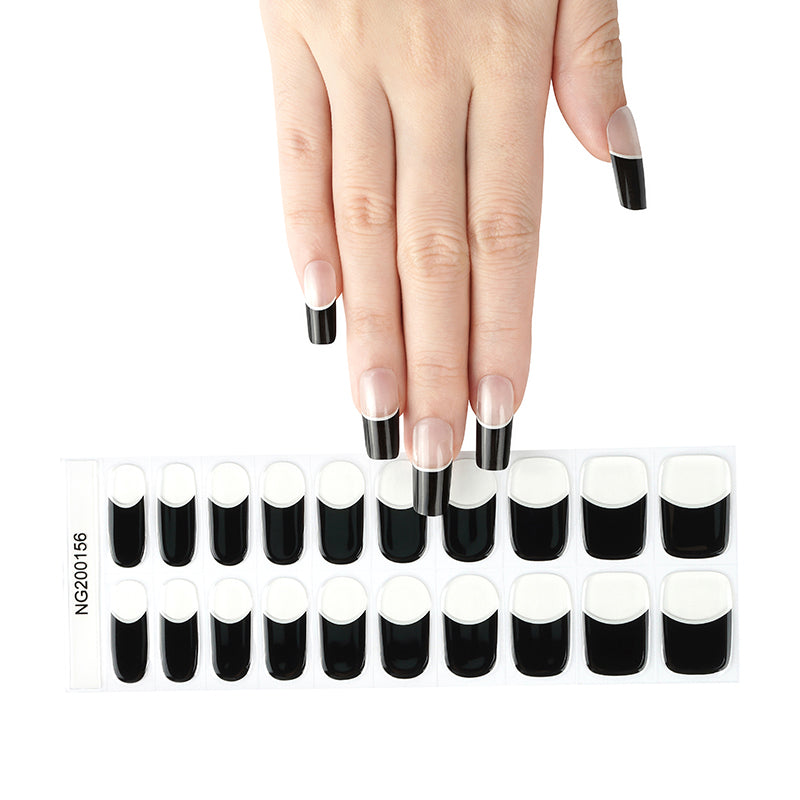 Black French Semi Cured Gel Nail Strips - NG200156