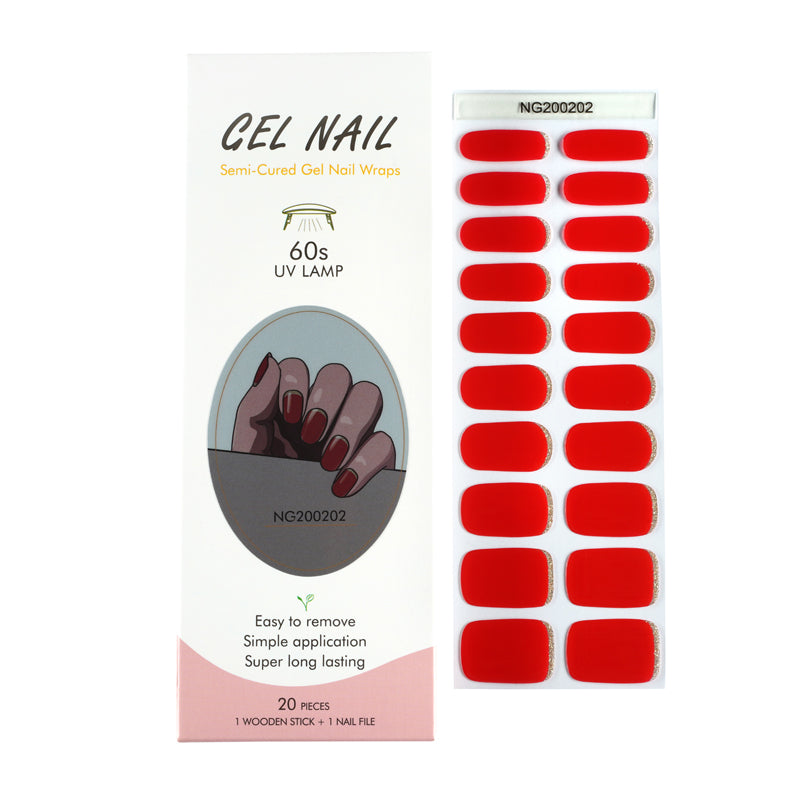 Passion Red Semi Cured Gel Nail Strips - NG200202