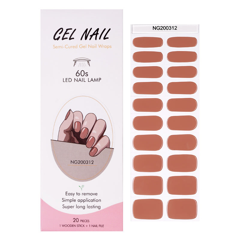 Caramel Brown Semi Cured Gel Nail Strips - NG200312